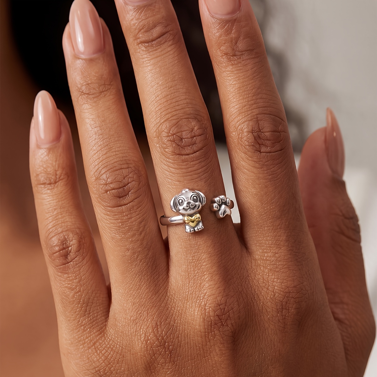 Women's Puppy Hugging Heart Open Ring, Daily Versatile Fashion